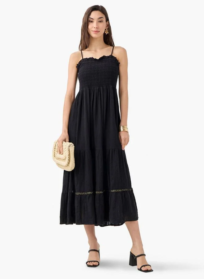 Iconic Iconic Smocked Detail Sleeveless Tiered Dress with Adjustable Straps