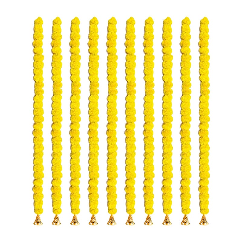 pop colours pop colours Artificial Marigold Flower Garlands Temple Pooja Room Toran Genda Phool Door Decoration 5 Feet with Bells Golden Hanging Bells for Home Decor 10 Pcs Yellow - Image 1