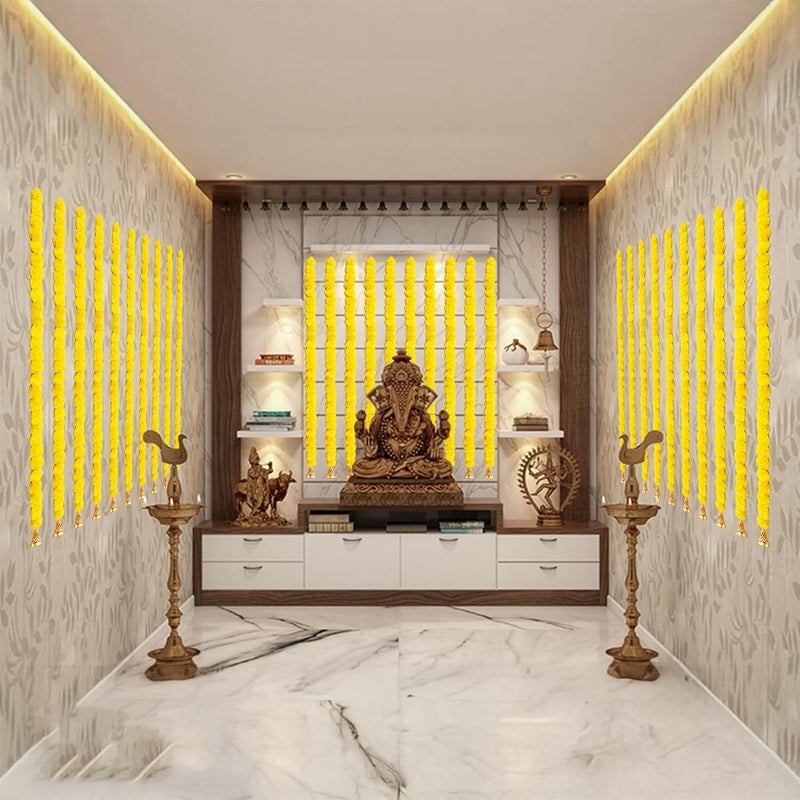 pop colours pop colours Artificial Marigold Flower Garlands Temple Pooja Room Toran Genda Phool Door Decoration 5 Feet with Bells Golden Hanging Bells for Home Decor 10 Pcs Yellow - Image 2