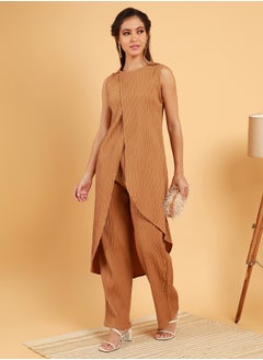  قصة Women's Camel Beige Textured Wrap Kurta With Trousers  - Image 5