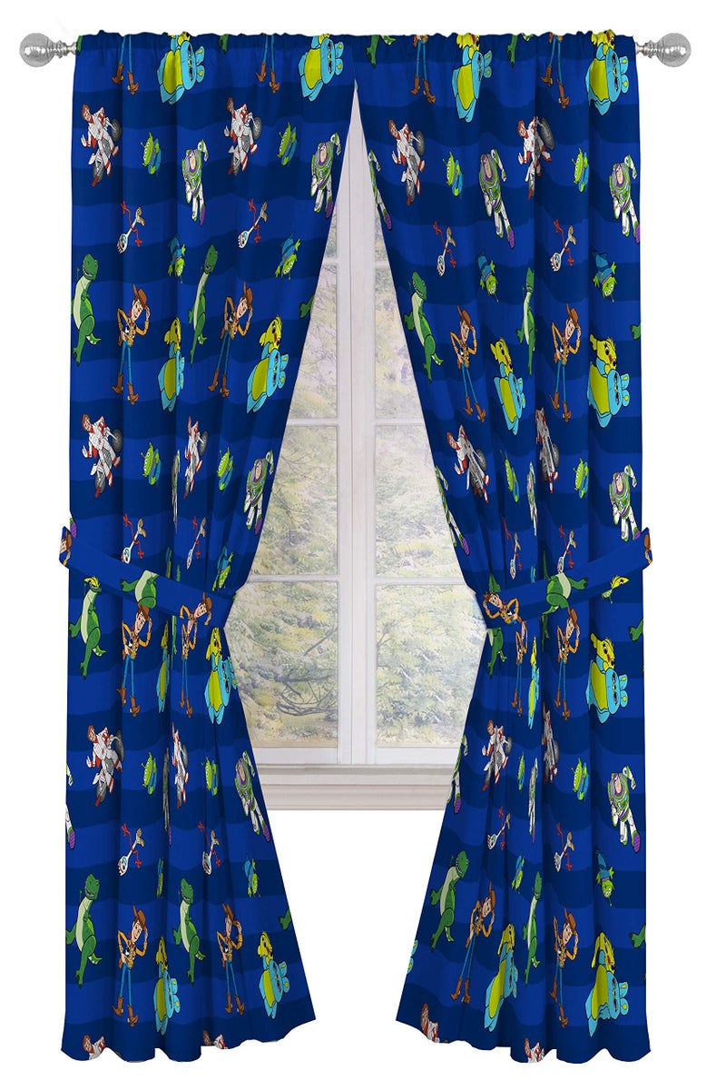 Jay Franco Kids Window Drapes  4 Piece Curtain Set Includes 2 Tiebacks Beautiful Bedding Room Dcor and Easy Set Up Blue  Toy Story 84 Inch
