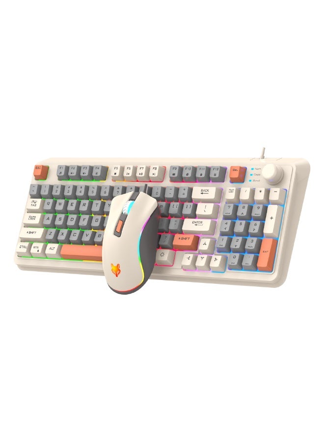 XUNFOX 94 Key Wired Keyboard Membrane Gaming Office Keyboard Suit,  Built-in Volume Adjustment Knob RGB Light Effect Computer Keyboard with Mouse - Image 1