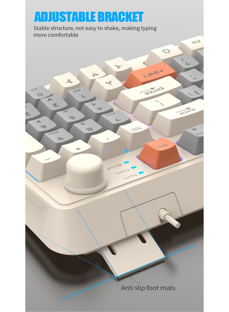 XUNFOX 94 Key Wired Keyboard Membrane Gaming Office Keyboard Suit,  Built-in Volume Adjustment Knob RGB Light Effect Computer Keyboard with Mouse - Image 5