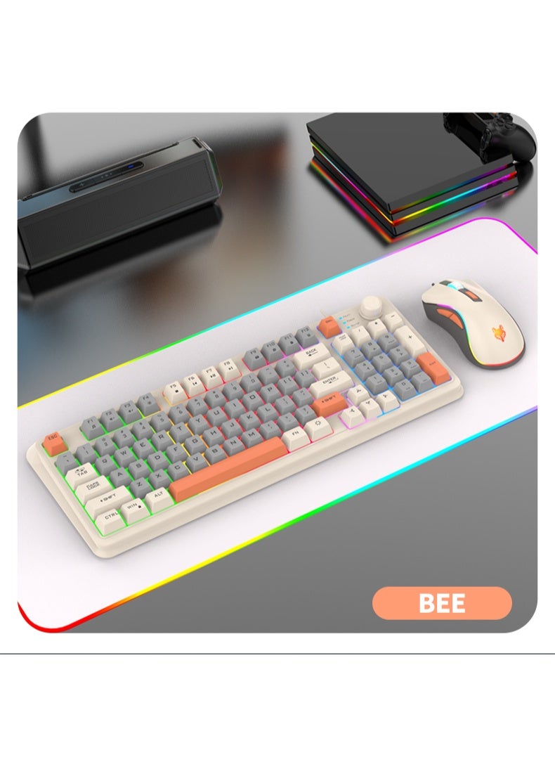 XUNFOX 94 Key Wired Keyboard Membrane Gaming Office Keyboard Suit,  Built-in Volume Adjustment Knob RGB Light Effect Computer Keyboard with Mouse - Image 3
