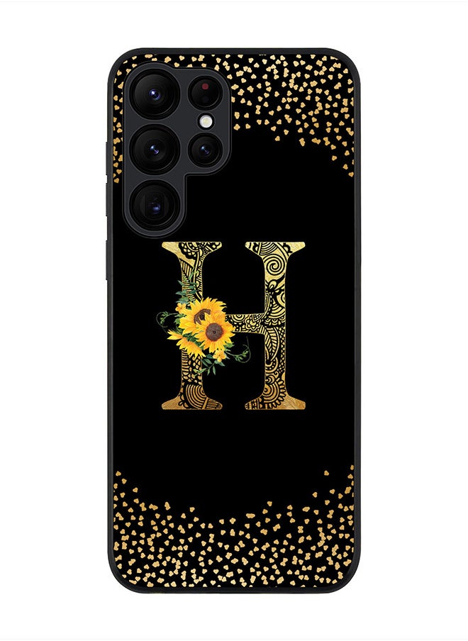 Stylizedd Rugged Black edge case for Samsung Galaxy S22 Ultra 5G, Soft Phone case Custom Monogram Initial Letter Mandala Floral Pattern Alphabet- H (Black)  - Image 1