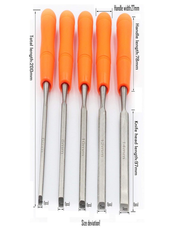 LBY 5 Sizes Wood Chisel Set, 6/8/10/12/14mm(.24''/.31''/.39''/.47'') Woodworking and Carving Chisels Assortment Kit - Image 3