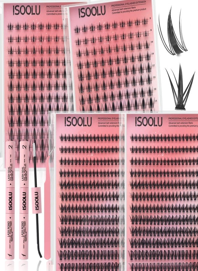 ISOOLU Fairy Lash Clusters Manga Individual Lashes C Curl Wispy Eyelash Clusters WideSpan Eyelash Extension Kit with Lash Bond and Seal Wet-Look Spiky Cluster Lashes (2Fairy 2Anime Kit) - Image 1
