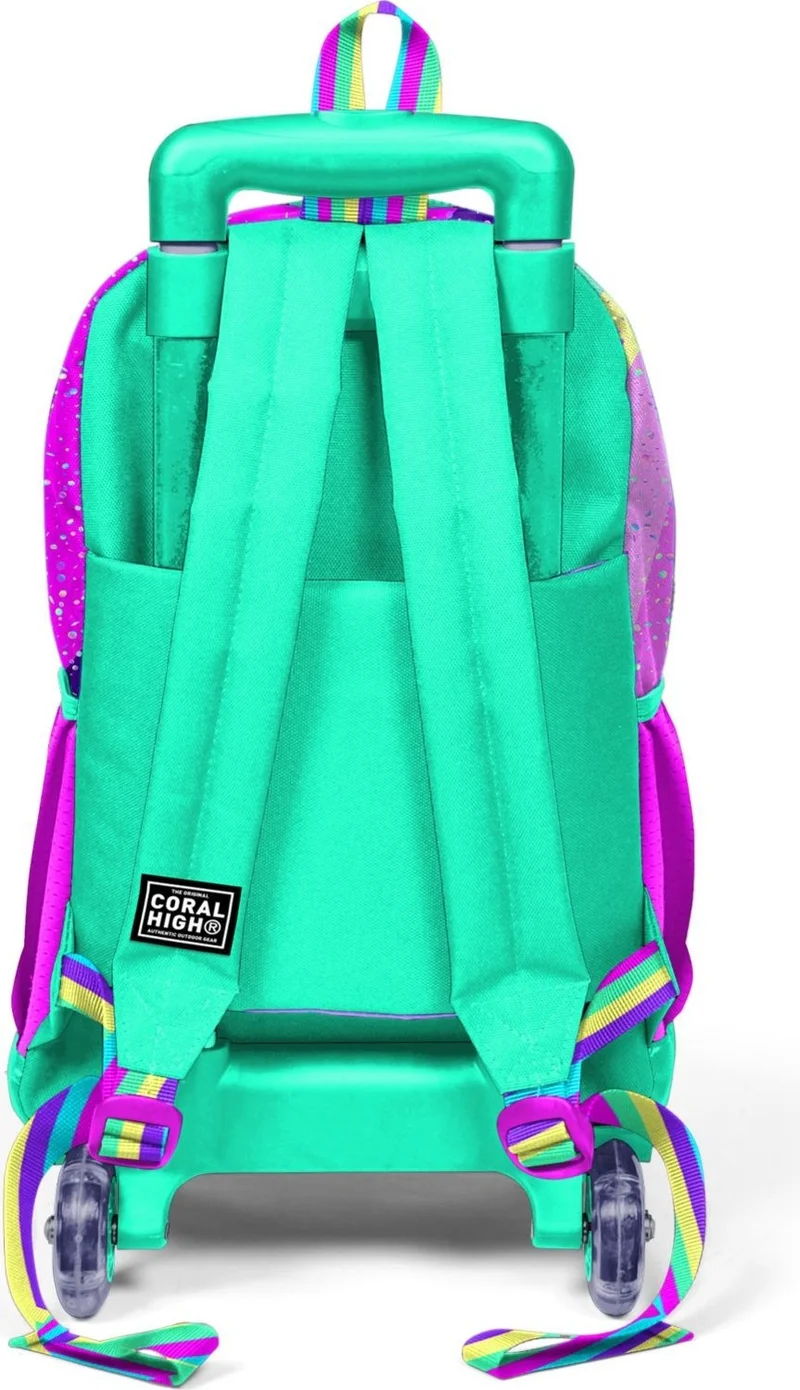 CORAL HIGH Kids Pink Water Green Unicorn Patterned Three-Compartment Squeegee School Backpack