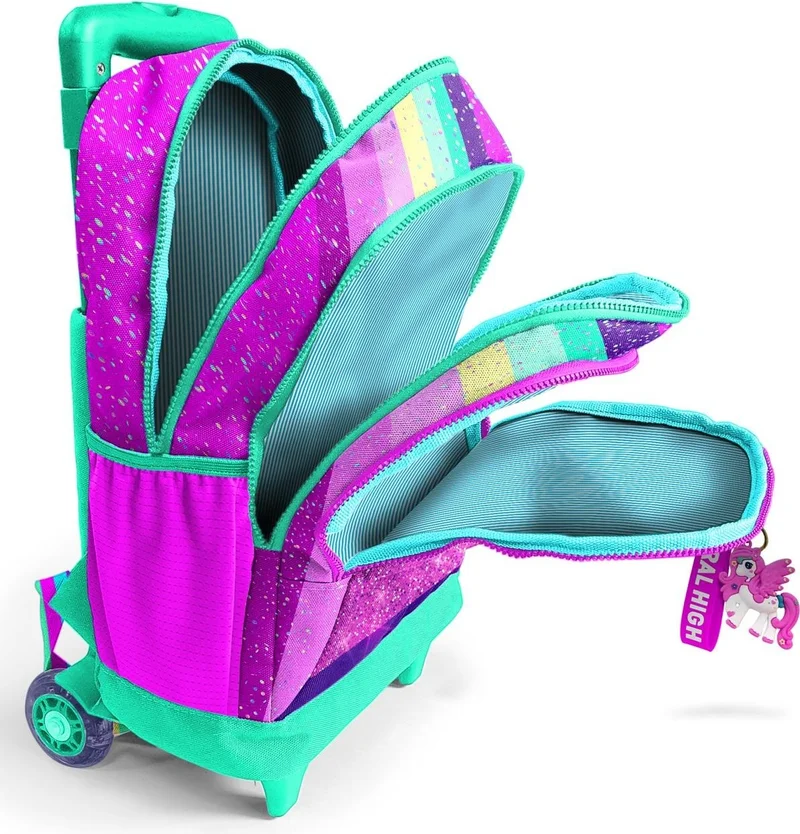 CORAL HIGH Kids Pink Water Green Unicorn Patterned Three-Compartment Squeegee School Backpack