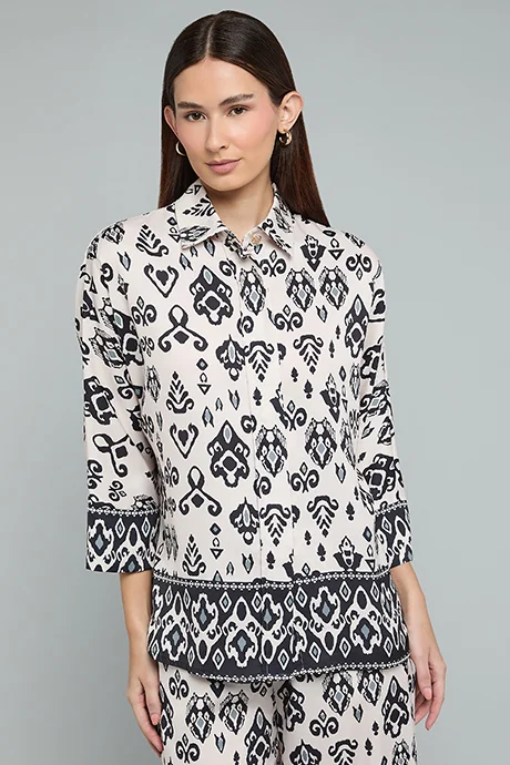 أر أند بي Patterned Shirt with Classic Collar and 3/4 Sleeves