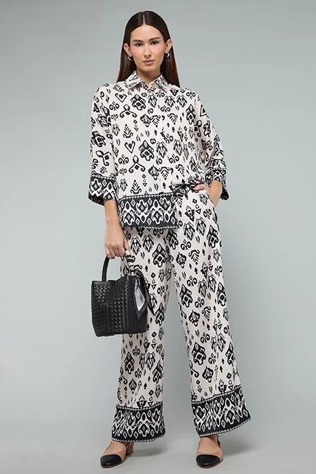أر أند بي Patterned Shirt with Classic Collar and 3/4 Sleeves