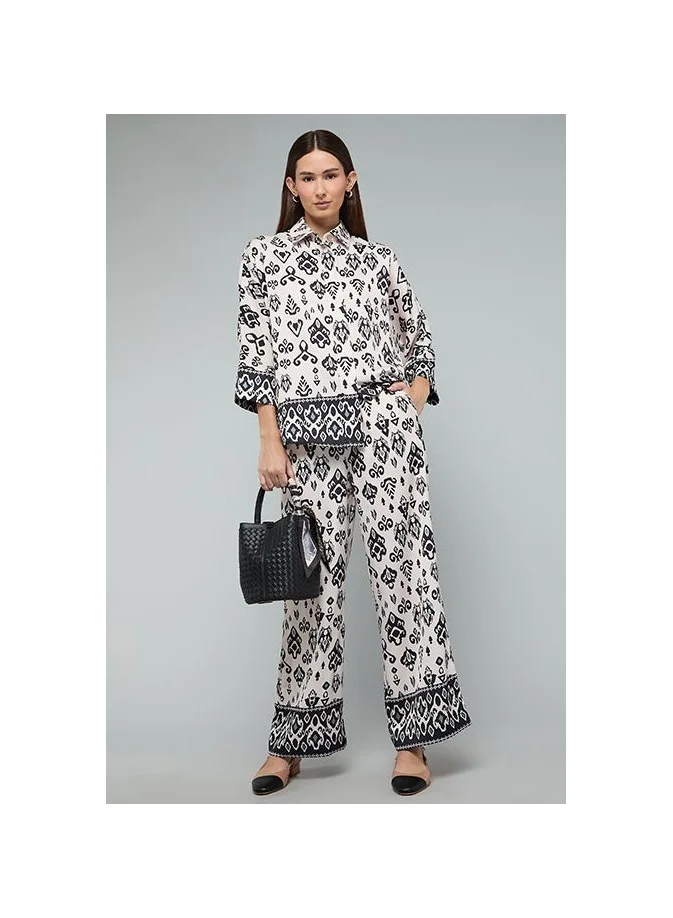 أر أند بي Patterned Shirt with Classic Collar and 3/4 Sleeves