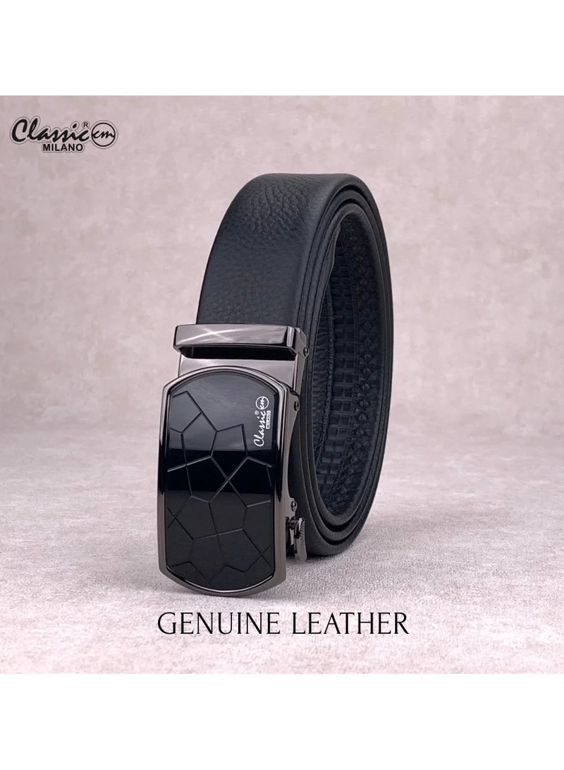 Classic Milano Black (ALTHQ-3705-6) Classic Milano Genuine Leather Belt for Men, Formal Dress Belt with Automatic Ratchet Buckle, Men's Belt for Office Wear with Gift Box for Men | Best Price UAE