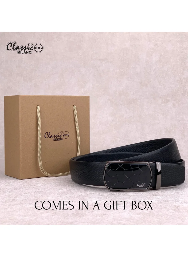Classic Milano Black (ALTHQ-3705-6) Classic Milano Genuine Leather Belt for Men, Formal Dress Belt with Automatic Ratchet Buckle, Men's Belt for Office Wear with Gift Box for Men | Best Price UAE