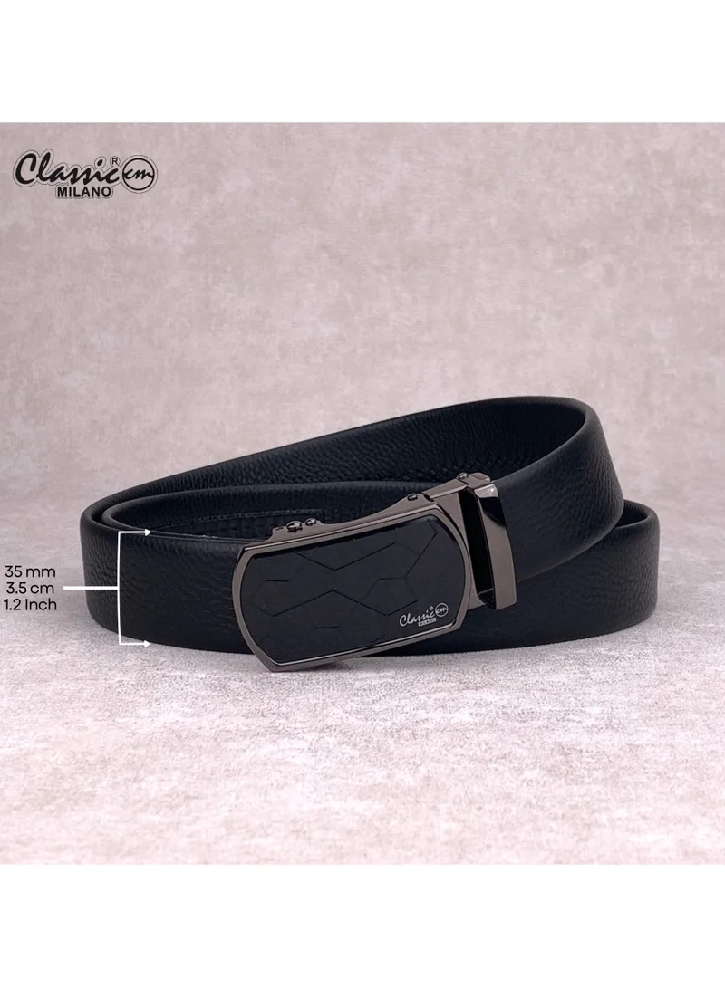 Classic Milano Black (ALTHQ-3705-6) Classic Milano Genuine Leather Belt for Men, Formal Dress Belt with Automatic Ratchet Buckle, Men's Belt for Office Wear with Gift Box for Men | Best Price UAE