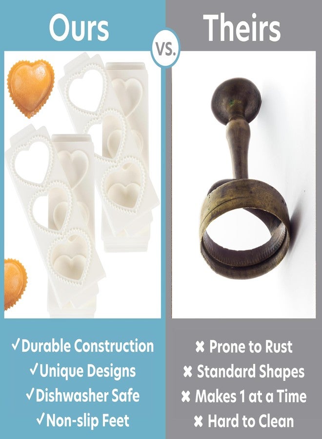 كوتشينا برو قوالب رافيولي جامبو على شكل قلب 3 بوصات، عبوة من قطعتين - صانع معكرونة محشوة منزلية الصنع - صينية ومكبس من قطعتين، تكفي لصنع 3 حبات رافيولي إيطالية كبيرة في المرة الواحدة، سهلة الاستخدام والتنظيف - أضف لمسة رومانسية إلى عشاءك الإيطالي القادم - هدية مثالية لها أو له - Image 4