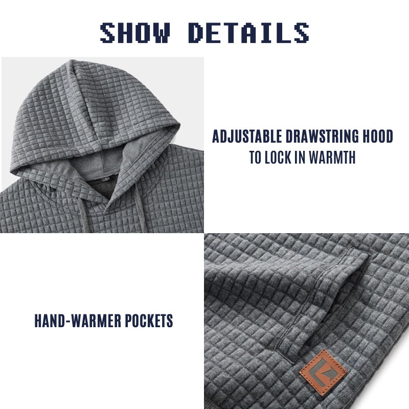 Qichic Men's Hooded Sweatshirt Casual Long Sleeve Drawstring Waffle Knit Pullover Hoodies Dark Grey L - Image 5