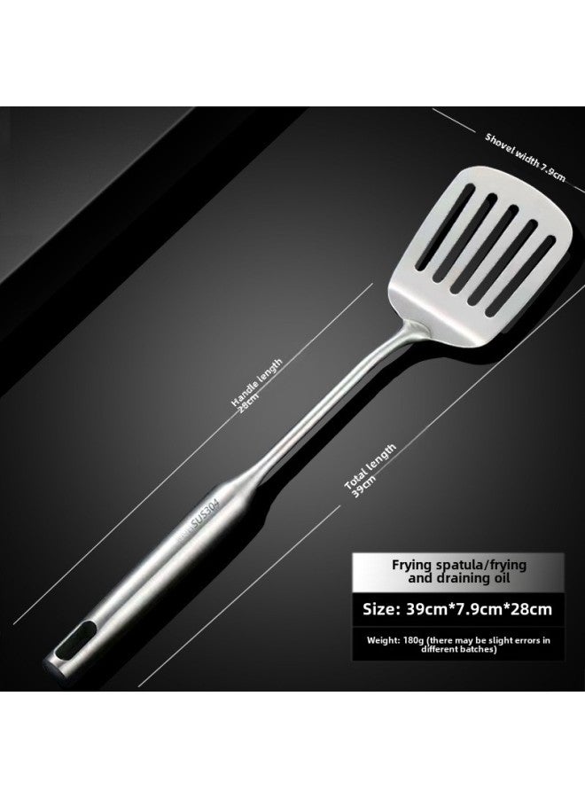 304 Long Handle Stainless Steel Pizza Shovel Household Kitchen Steak Shovel Pancake Fried Egg Leak Shovel Flat Pan Product-Color:304 Thick "frying Shovel" Total Length 39cm - Image 1