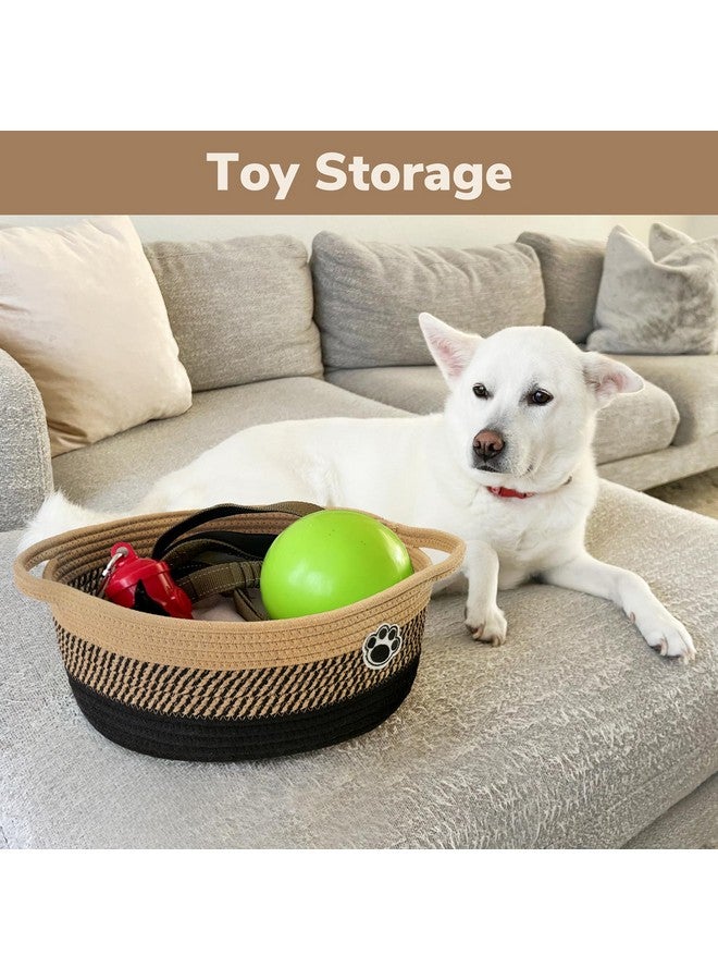 HiChen Dog Storage Bin, Baby Basket For Gifting, Wicker Storage Basket For Dog, Cute Basket With Handles, Small Woven Basket For Nursery 12"X 8" X 5" Black-Brown - Image 2