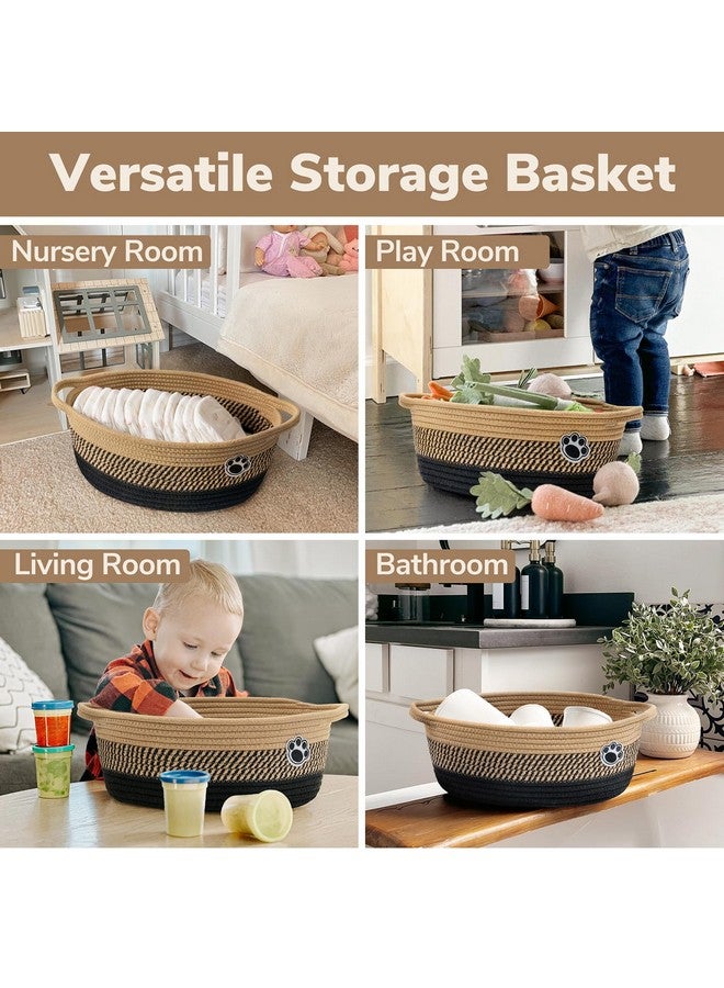 HiChen Dog Storage Bin, Baby Basket For Gifting, Wicker Storage Basket For Dog, Cute Basket With Handles, Small Woven Basket For Nursery 12"X 8" X 5" Black-Brown - Image 4