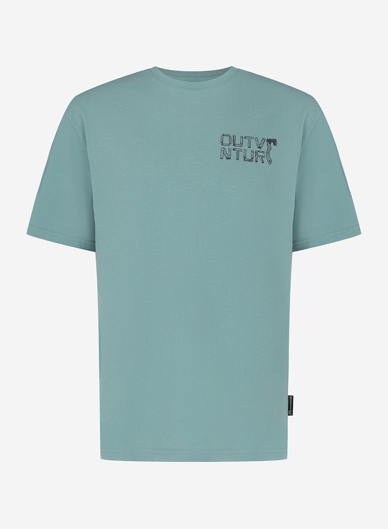 Outventure Men's T-shirt, Green/Blue, 100% Cotton, Relaxed Fit, Breathable Fabric, Ideal for Travel, Outdoor Activities & Everyday Wear - Image 1