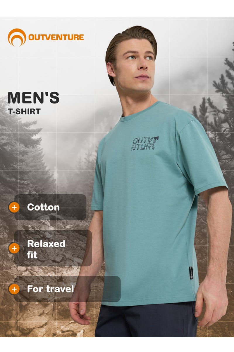 Outventure Men's T-shirt, Green/Blue, 100% Cotton, Relaxed Fit, Breathable Fabric, Ideal for Travel, Outdoor Activities & Everyday Wear - Image 3