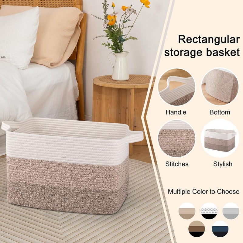 OIAHOMY Rectangle Woven Storage Basket - Nursery Cotton Rope Basket for Living Room, Toy and Blanket Organizing - Gradient Yellow, 18"x14"x12" - Image 5