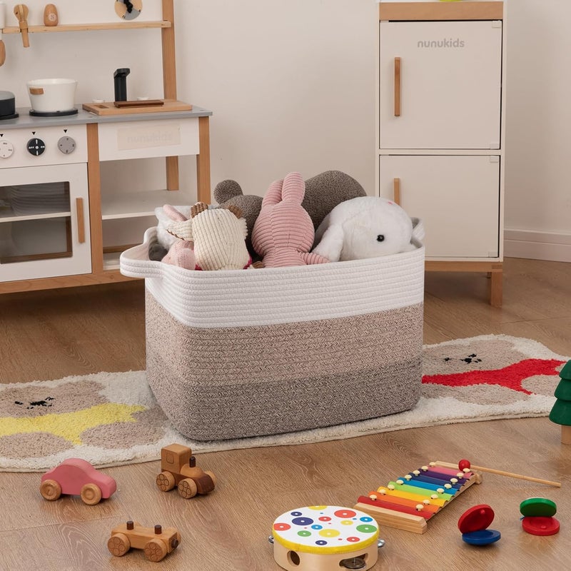 OIAHOMY Rectangle Woven Storage Basket - Nursery Cotton Rope Basket for Living Room, Toy and Blanket Organizing - Gradient Yellow, 18"x14"x12" - Image 2
