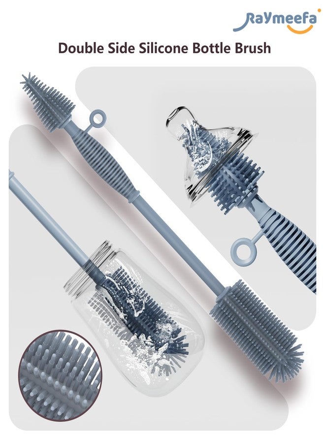 Raymeefa Double Sided Cleaning Brush,Soft Kitchen Scrub Brush,Reusable Silicone Bottle Cleaning Brush,Narrow Neck Bottle Brush Cleaner,Long Handle Bottle Brushes for Cleaning (Blue) - Image 2