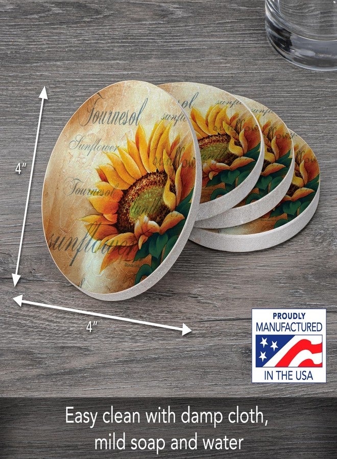 ثيريستي ستون مجموعة قواعد أكواب ثيرستستون صن فلاور 2 المصنوعة من الحجر الرملي الطبيعي، 4 قطع، صديقة للبيئة، ماصة، سهلة التنظيف - Image 2