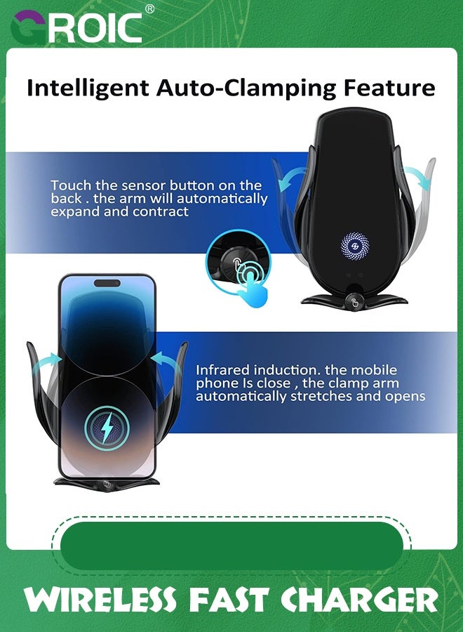 GROIC Wireless Car Charger,15W Fast Charging, Phone Holder Mount, Auto Clamping, Phone Mount Phone Holder for iPhone 15 14 13 12 11, Samsung Galaxy S23+ S22, etc  - Image 3