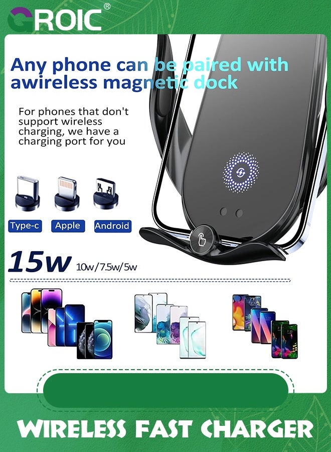 GROIC Wireless Car Charger,15W Fast Charging, Phone Holder Mount, Auto Clamping, Phone Mount Phone Holder for iPhone 15 14 13 12 11, Samsung Galaxy S23+ S22, etc  - Image 2