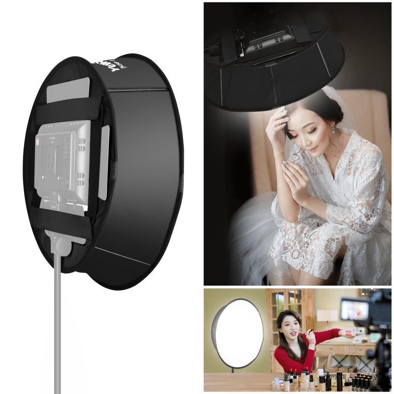Round LED Softbox: 22In/56Cm Black Light Diffuser With Silver Reflective Inner - Easy Foldable Portable Lighting Modifier For Portrait Product Photography Video Recording Live Streaming - Image 3