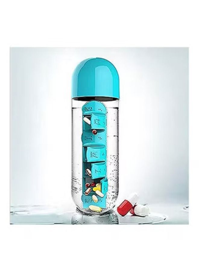 ACLIX 2 In 1 Sport Water Bottle With 7 Grids Daily Pill Box Organizer Traveling Medicine Organizer Drinking Bottle Pink 600ml