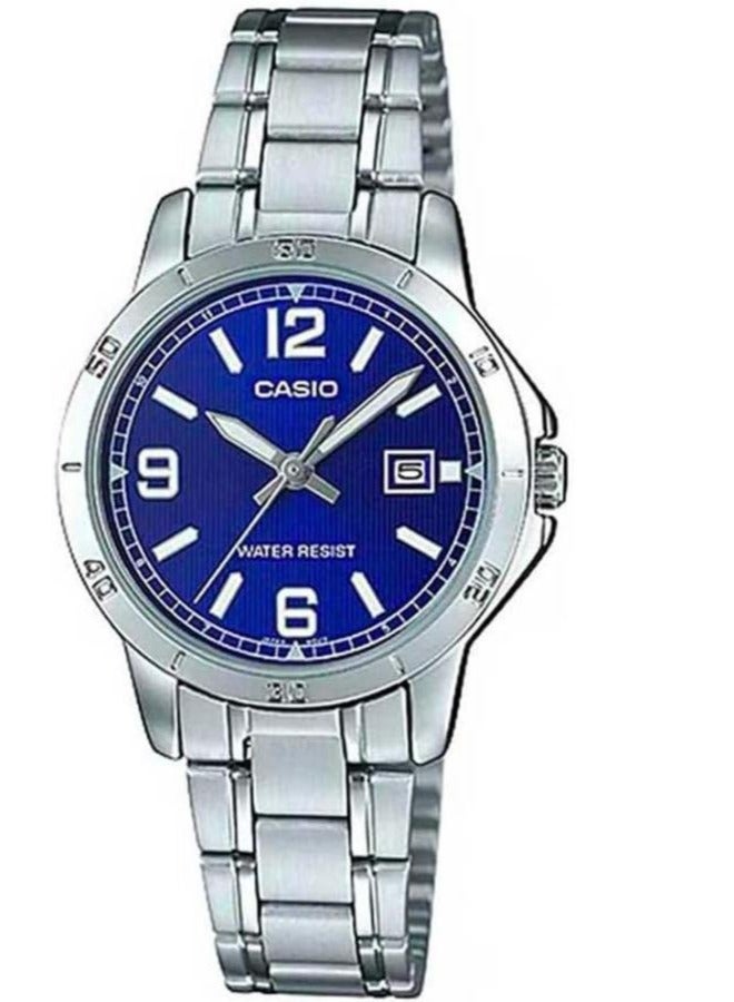Casio LTP-V004D-2BUDF Stainless Steel Striped Dial Tachymeter Bezel Round Analog Watch for Women - Image 1