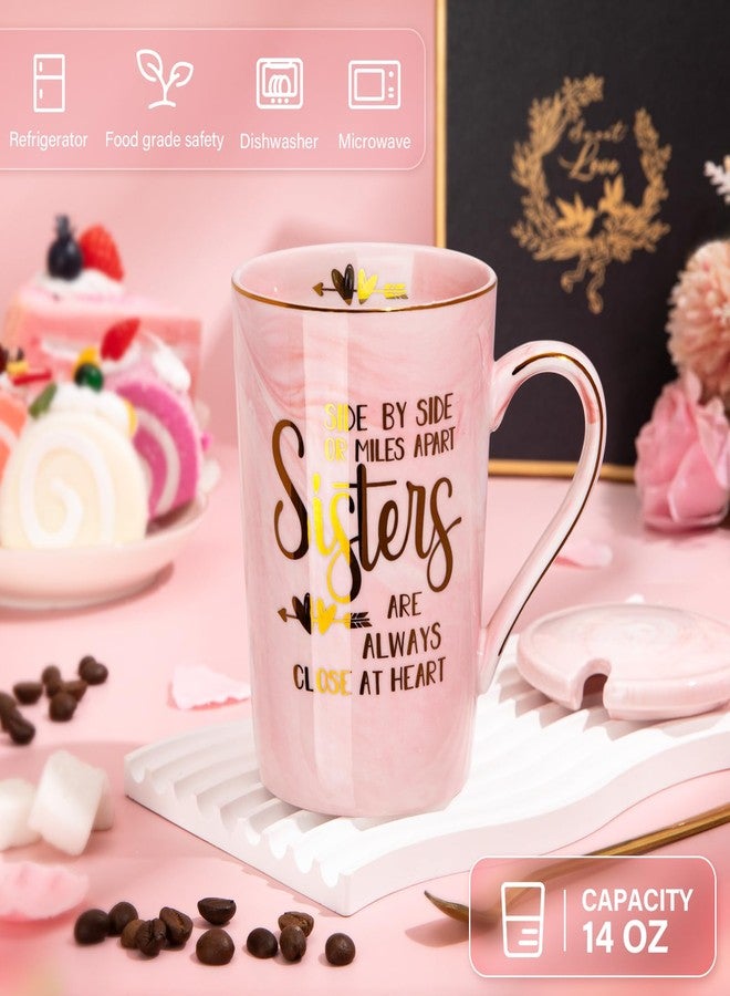 Doublewhale Sister Birthday Gifts - Sister Gifts for Sisters from Brother Sisters, 14Oz Pink Marble Ceramic Coffee Cup with Gold Print Coffee Mug with Spoon Lid Card Nice Box - Image 2