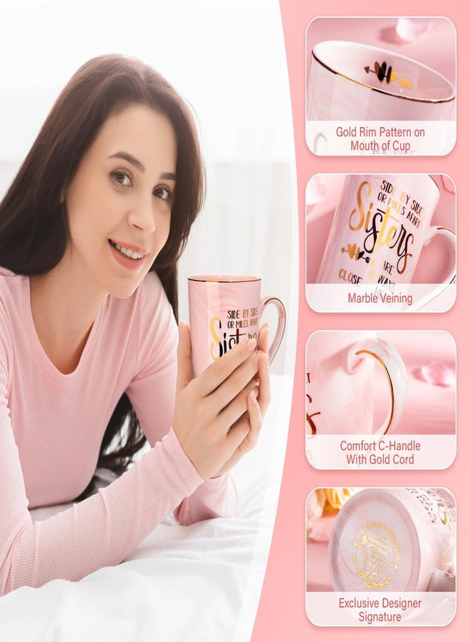 Doublewhale Sister Birthday Gifts - Sister Gifts for Sisters from Brother Sisters, 14Oz Pink Marble Ceramic Coffee Cup with Gold Print Coffee Mug with Spoon Lid Card Nice Box - Image 3