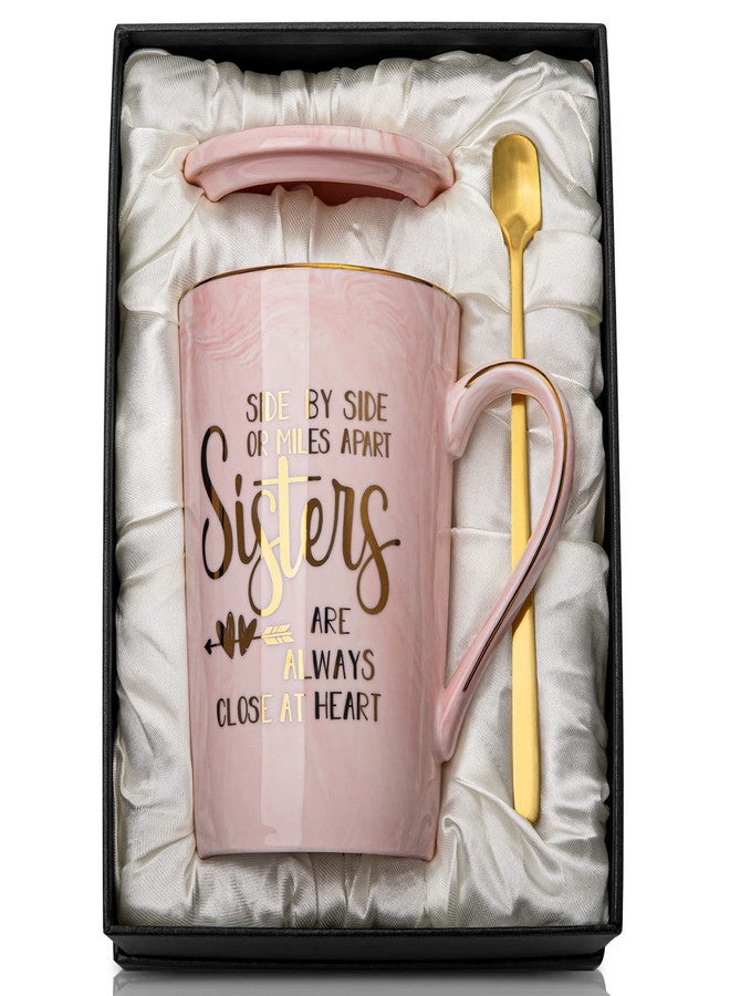 Doublewhale Sister Birthday Gifts - Sister Gifts for Sisters from Brother Sisters, 14Oz Pink Marble Ceramic Coffee Cup with Gold Print Coffee Mug with Spoon Lid Card Nice Box - Image 1