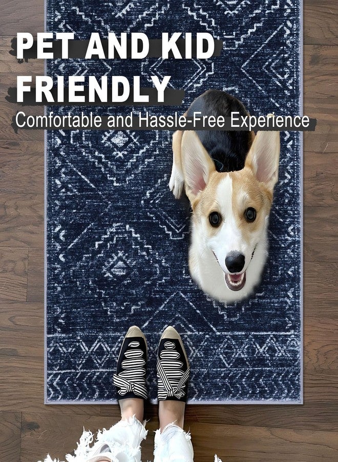 KILOCOCO Boho Entryway Rug 2x3 Printed Small Area Rug Indoor Door Mat Machine Washable Kitchen Rugs Super Soft Non Slip Throw Rugs for Bedroom Entrance Geometric Laundry Room, Dark Blue - Image 4
