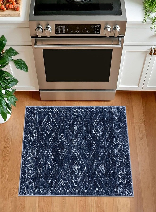 KILOCOCO Boho Entryway Rug 2x3 Printed Small Area Rug Indoor Door Mat Machine Washable Kitchen Rugs Super Soft Non Slip Throw Rugs for Bedroom Entrance Geometric Laundry Room, Dark Blue - Image 2