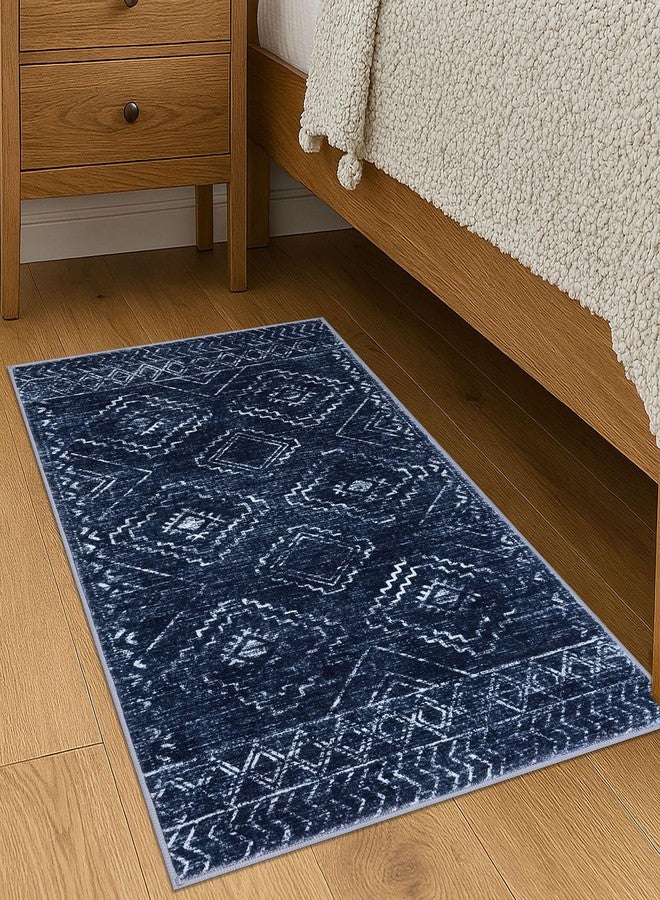 KILOCOCO Boho Entryway Rug 2x3 Printed Small Area Rug Indoor Door Mat Machine Washable Kitchen Rugs Super Soft Non Slip Throw Rugs for Bedroom Entrance Geometric Laundry Room, Dark Blue - Image 3