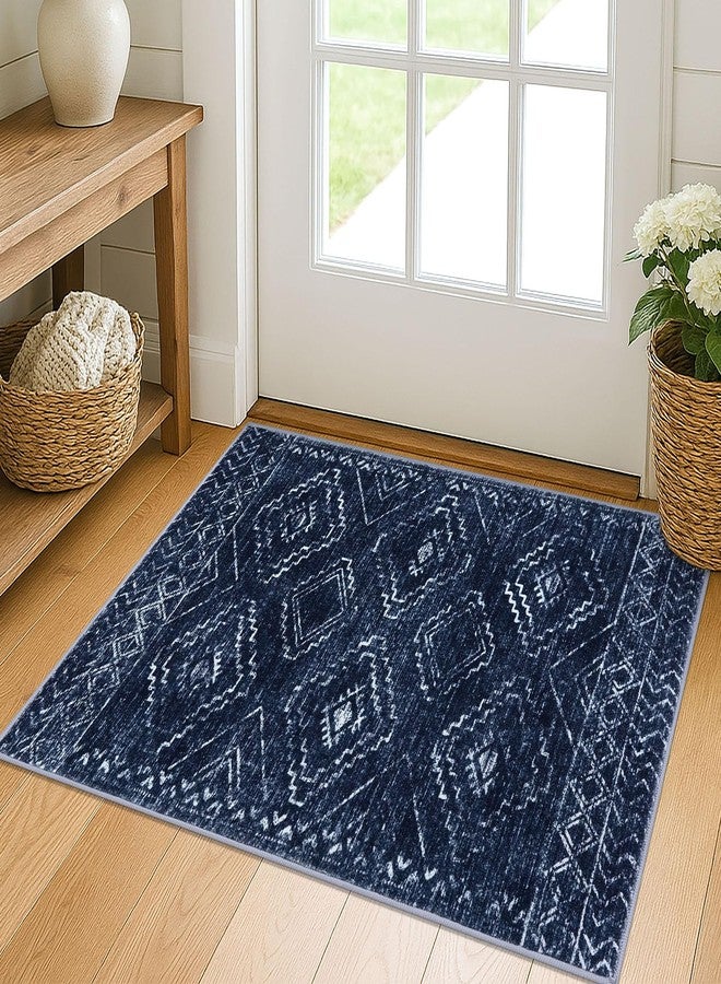 KILOCOCO Boho Entryway Rug 2x3 Printed Small Area Rug Indoor Door Mat Machine Washable Kitchen Rugs Super Soft Non Slip Throw Rugs for Bedroom Entrance Geometric Laundry Room, Dark Blue - Image 1