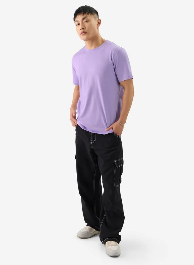 The Souled Store Men Purple Plain Casual T-Shirt