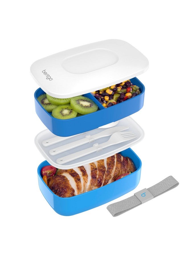 Bentgo Classic - Adult Bento Box, Stackable 3-Compartment Lunch Box with Removable Utensil Set and Sealing Strap, BPA-Free, Food Container Ideal for Meal Prep, Work, and On the Go (Blue) - Image 1