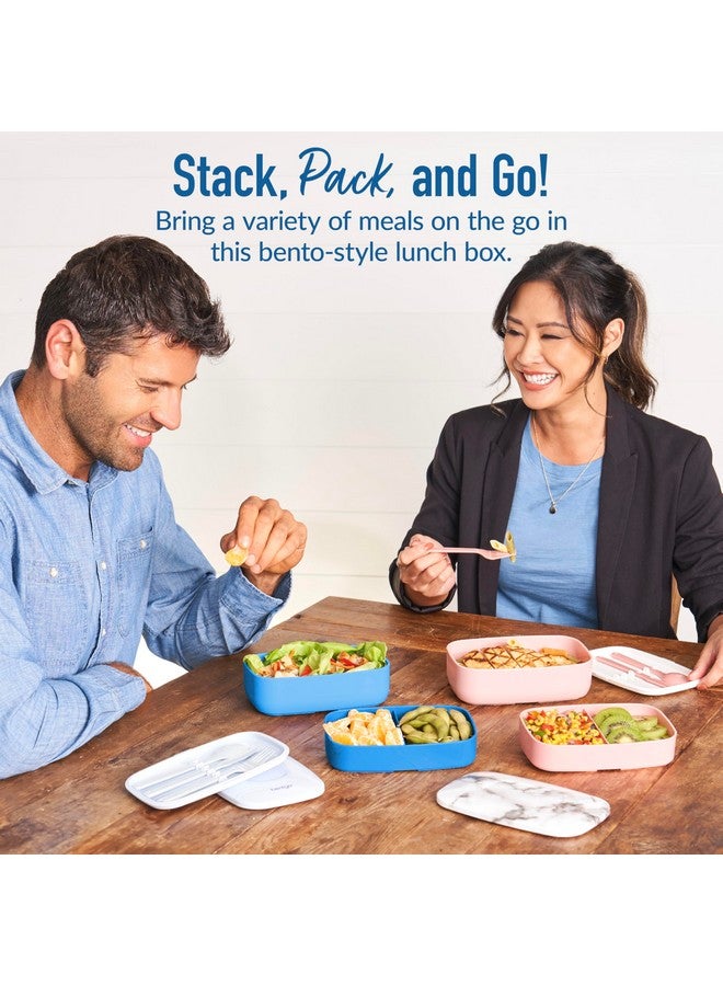 Bentgo Classic - Adult Bento Box, Stackable 3-Compartment Lunch Box with Removable Utensil Set and Sealing Strap, BPA-Free, Food Container Ideal for Meal Prep, Work, and On the Go (Blue) - Image 4