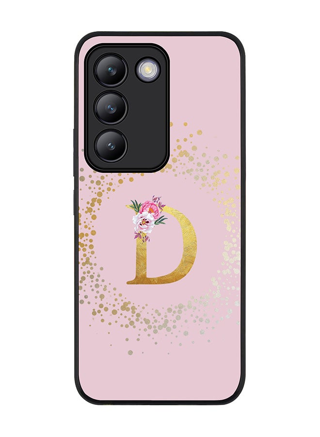 Stylizedd Rugged Black edge case for Vivo V30 Lite 5G, Slim fit Flexible Cover -  Custom Monogram Initial Letter Floral Pattern Alphabet - D  (Pink ) - Image 1