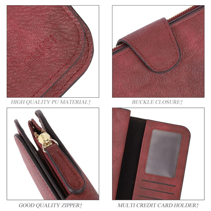 CLUCI Wallet For Women PU Leather RFID Blocking Womens Wallet Bifold Card Holder with ID Window Wine Red - Image 5