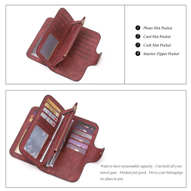CLUCI Wallet For Women PU Leather RFID Blocking Womens Wallet Bifold Card Holder with ID Window Wine Red - Image 4