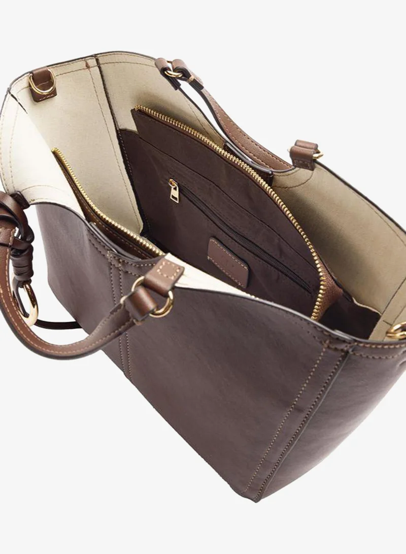Parfois Brown Shopper Bag With M Topstitching And Hanger for Women | Best Price UAE