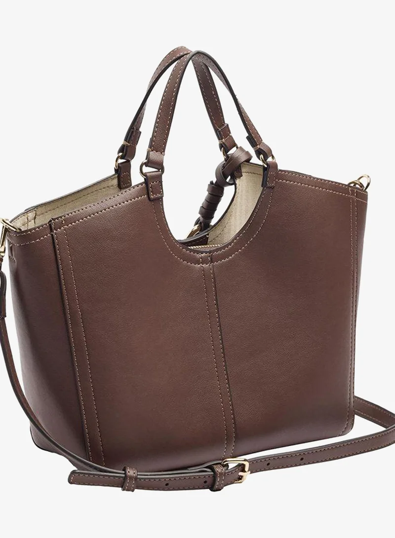 Parfois Brown Shopper Bag With M Topstitching And Hanger for Women | Best Price UAE